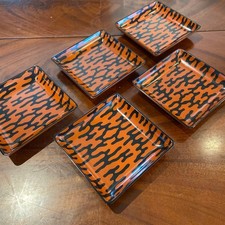 Showa Era Vermilion Lacquer Pine Wave Eatery 5pcs Square Antique Japanese picture