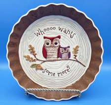 NEW Grasslands Road Crimson Hollow Owl Ceramic Pie Plate Thanksgiving Fall 9