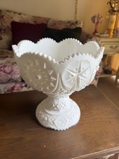 Vintage Kemple Toltec Milk Glass Pedestal Punch Bowl Set with 6 cups picture