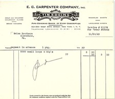 Vintage 1943 E. C. Carpenter Co. Tin Edging Billhead picture