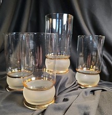 Fostoria Kristina Highball 19oz Frosted Base Gold Accents Set 4, Made In Romania picture