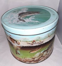 Vintage Used Indecco Fishing Tin 1990 USA Signed Linda Givin Fisher 10 Inch picture