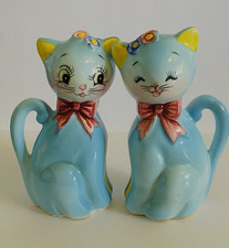 Vintage 1950's Norcrest Blue Cat Salt Pepper Shakers Anthropomorphic ~READ PLS~ picture