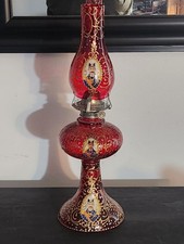 Vintage Persian Red Kerosene Oil Lamp Shah Abbasi Naser Al-Din Shah Qajar 18' H picture