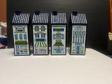 Vintage 1960s Wheaton Glass Nuline Row House Liquor Bottle Set in Blue MCM picture