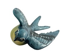 Flying Swallow Bird Wall Plaque Teal Blue Yellow Dimensional Hand Painted 7” picture