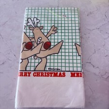 Vintage Artfaire Paper Christmas Table Cover Merry Christmas Reindeer 54
