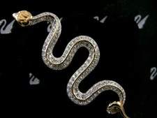 SIGNED SWAROVSKI SNAKE COBRA 22 KT GOLD PLATED~BROOCH RETIRED NEW  picture