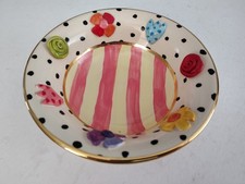 Mary Rose Young 2007 Striped Floral Dish Applied Rose Signed England Pottery  picture