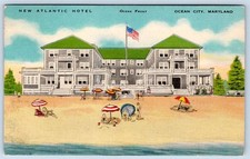 1930-40's NEW ATLANTIC HOTEL OCEANFRONT OCEAN CITY MD CHARLES PURNELL POSTCARD picture
