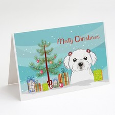 Caroline's Treasures Christmas Tree and Maltese Greeting Cards Pack of 8 picture