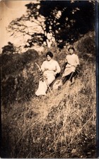 Antique RPPC Postcard Two Women on Hillside Early 1900s Photography picture