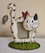 Cute Adorable Metal Cat Kitten Picture Frame Holding Mouse 7