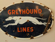Greyhound Lines Bus sign heavy porcelain enamel oval transit vintage picture