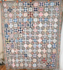 GORGEOUS 1910's Nine Patch on Point Antique Quilt Top ~Beautiful Vintage Fabrics picture