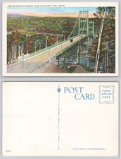 Waldo-Hancock Bridge Bucksport Maine Tichnor Linen Postcard Vintage 1930s-50s picture