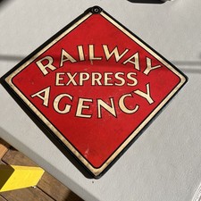 Vintage 2-Sided Railway Express Agency Sign Masonite Material Railroad RR picture