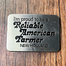 Vintage 1982 New Holland Belt Buckle Pewter Reliable American Farmer Tractor picture