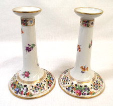 Vintage Schumann Empress Dresden Flowers Chateau Bavaria Candlestick Pair Gold picture