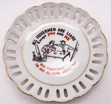 VTG All Fishermen Are Liars Funny Ceramic Hanging Decorative Plate Dish Japan 5