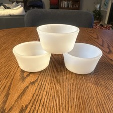Vintage GlasBake White Milk Glass Ramekin Custard Cups Set of 3 USA picture