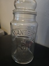 Vintage 1981 Planters Glass Jar Canister 75th Anniversary Mr. Peanut 8” with Lid picture