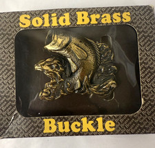 New Old Stock 1979 Brass Bass Fish Solid Brass BTS USA Vintage Belt Buckle picture