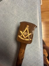 Antique Vintage Freemasons Masonic Wood Walking Stick Cane Hand Carved Folk Art picture