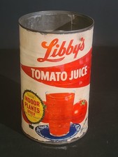 Vintage Libby’s Tomato Juice EMPTY Tin Can UNIQUE INDOOR PLANT OFFER PAPER LABEL picture
