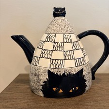 CATS BY NINA Lyman- black cat coffee teapot 9