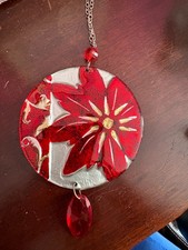 Vintage Red & Silver Floral Glass Christmas Ornaments  NEW 4