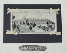 Antique 1904 St. Louis World's Fair PALACE OF MANUFACTURES Woven Silk POSTCARD + picture
