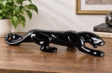 Vintage 1950s Ceramic Stalking Black Panther TV Top Figure Statue MCM 22” Long picture