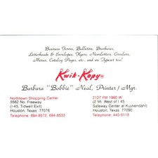 Barbara Bobbie Neal Kwik-Kopy Houston TX Vintage Business Card SD4-B3 picture