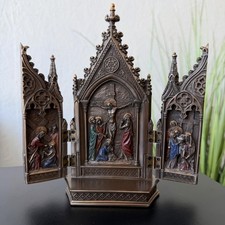 Veronese Crucifixion Triptych Icon Bronze Finish Religious Statue Decor Gift picture