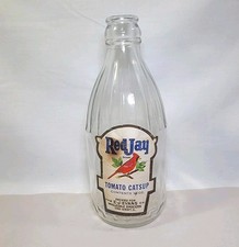 Vintage Mid Cent. E-Jay Red Jay E. J. Evans Van Wert Ohio Catsup Bottle w/ Label picture