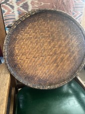 Antique SE Asian Rice Winnowing Basket Tray Asian Bamboo 20” picture
