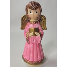 Vintage Ardco Musical Angel Figurine Pink Gold Silent Night Mid Century 9.5