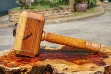 AMBOYNA Wood Hammer Mallet Sheep leather Handle DIY Woodworking Handmade 1.7 lbs picture
