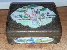 Vintage Chinese Enamel Cloisonne Brass Jewelry Box 4