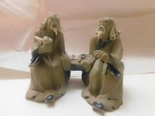 Two Clay Mud men Fisherman Figurine Asian nCp17 picture