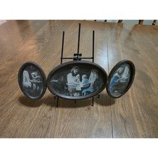Antique 1928 Triptych Oval Photo Frame Mother and Child Hand Tinted 8.25 Inch picture
