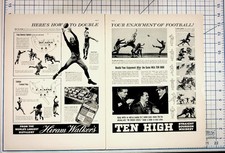 Vintage 1940s Football Play Diagrams & Hiram Walker Whiskey Ad Magazine Print picture
