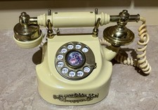 Vintage Art Deco Telephone Analog Electric Pale Yellow Gold Cords Heavy Korea picture