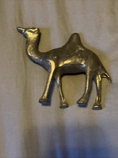 Antique Brass Camel Figurine Statue Original Old Hand Crafted Engraved 3” Tall picture