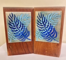 Pair of Mid-Century Modern Walnut & Enamel Bookends By Ernest John 6.5”T x 4”W picture