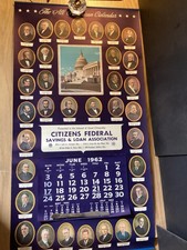 1962 Large Citizens Federal OH Bank Calendar 40x22” Advertising - All Presidents picture
