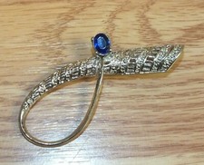 Silver Tone With Blue Rhinestone Women's Costume Jewelry Fashion Brooch Pin  picture