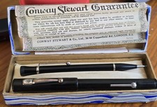 Vintage Conway Stewart Scribe No. 333 Black/Silver Trim Fountain Pen/Pencil, Box picture