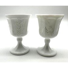 Indiana Harvest Grape Milk Glass Bundle 2 Goblets 1 vase 2 Sherbet Cups picture